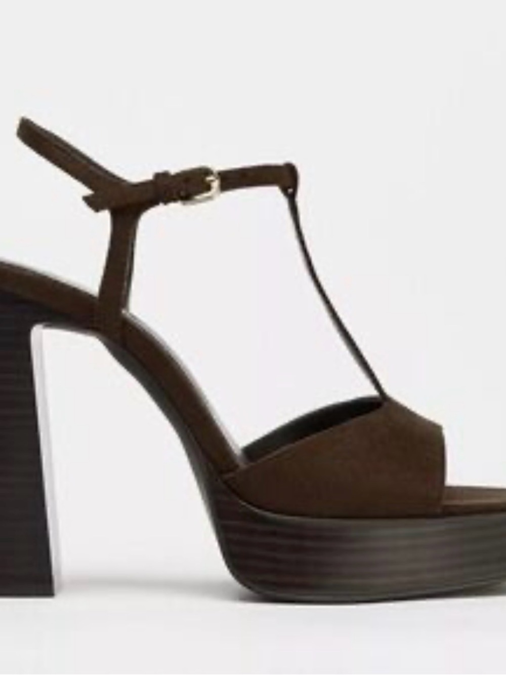 Brand New (No Tags) Zara Women's Brown Suede Platform T-Strap Heels